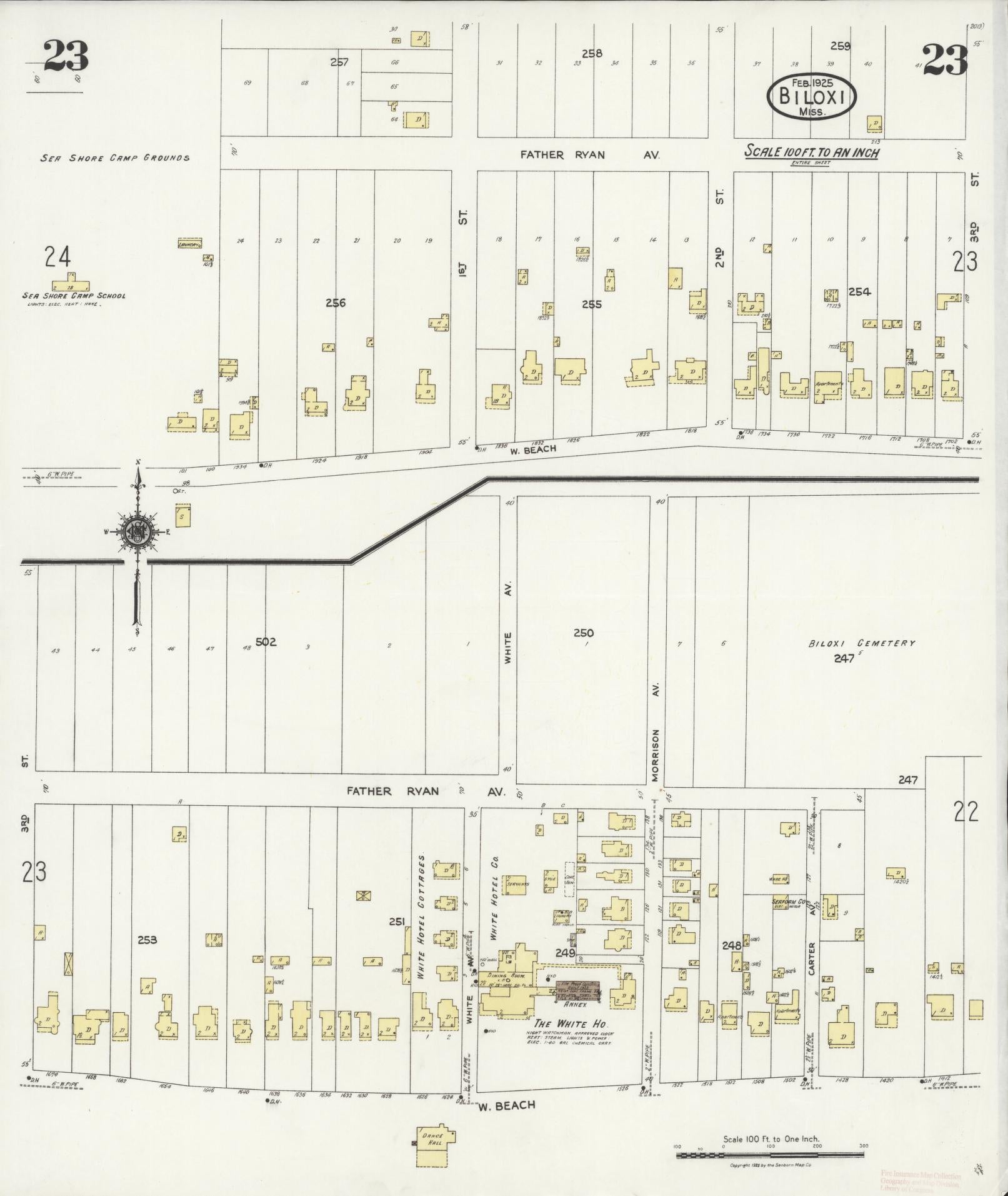 Sanborn Fire Insurance Map from Biloxi, Harrison County, Mississippi (1925), Sheet #0023 - Complete Map Set gallery image, historic Sanborn map, vintage wall art, Mississippi Mississippi