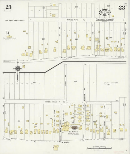 Sanborn Fire Insurance Map from Biloxi, Harrison County, Mississippi (1925), Sheet #0023 - Complete Map Set gallery image, historic Sanborn map, vintage wall art, Mississippi Mississippi