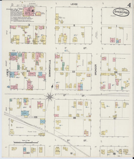 Sanborn Fire Insurance Map from Shakopee, Scott County, Minnesota (1890), Sheet #0004 - Historic Sanborn Fire Insurance Map Print, vintage old map wall art, antique decor, genealogy gift, Minnesota Minnesota map