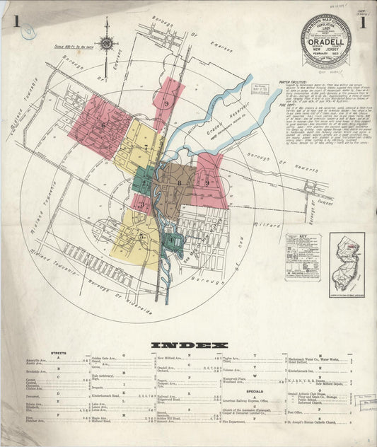 Sanborn Fire Insurance Map from Oradell, Bergen County, New Jersey (1923), Sheet #0001 - Historic Sanborn Fire Insurance Map Print, vintage old map wall art, antique decor, genealogy gift, New Jersey New Jersey map