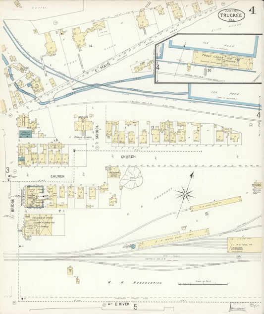 Sanborn Fire Insurance Map from Truckee, Nevada County, California (1898), Sheet #0004 - Historic Sanborn Fire Insurance Map Print, vintage old map wall art, antique decor, genealogy gift, Truckee Nevada map