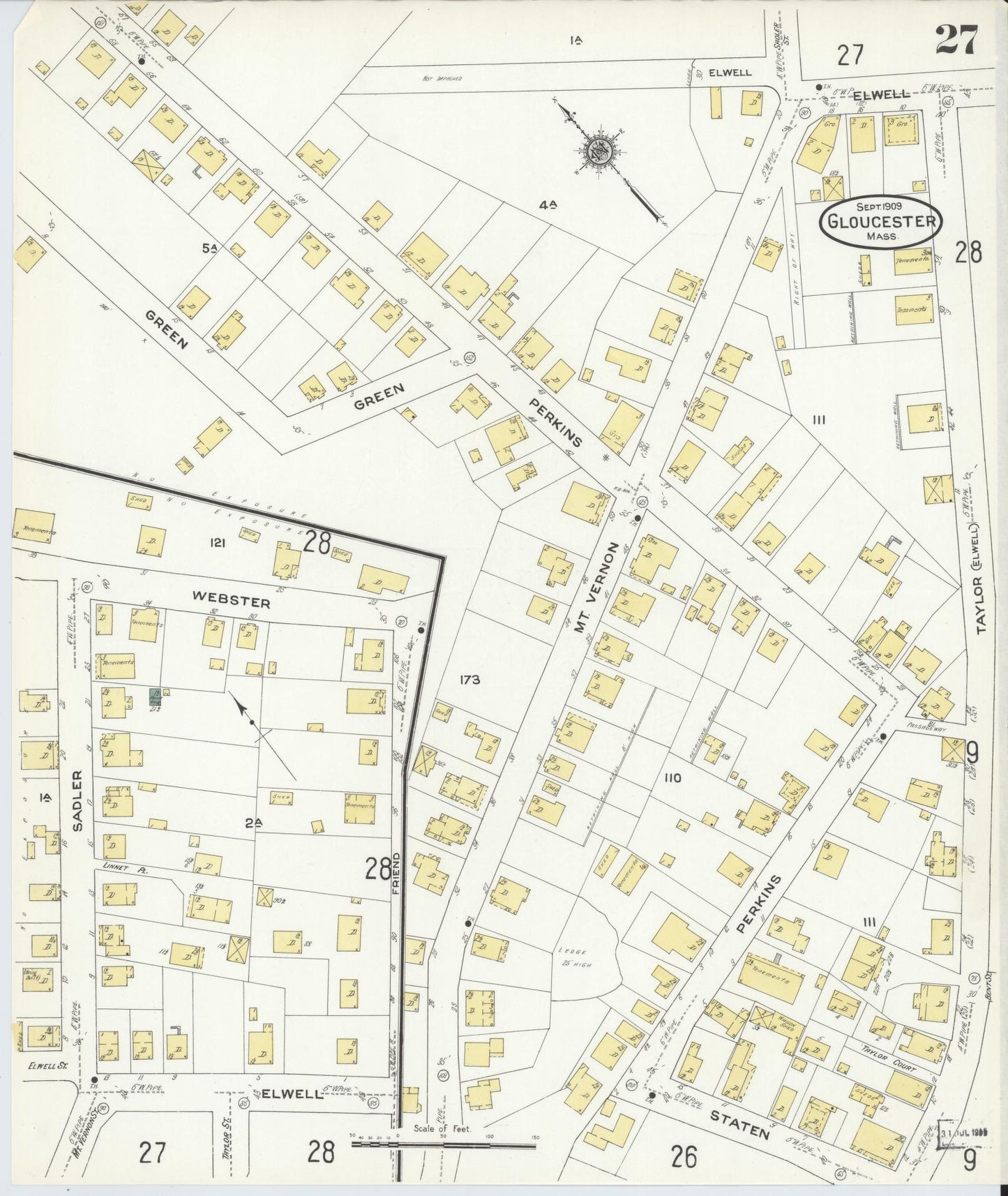 Sanborn Fire Insurance Map from Gloucester, Essex County, Massachusetts (1909), Sheet #0027 - Complete Map Set gallery image, historic Sanborn map, vintage wall art, Massachusetts Massachusetts