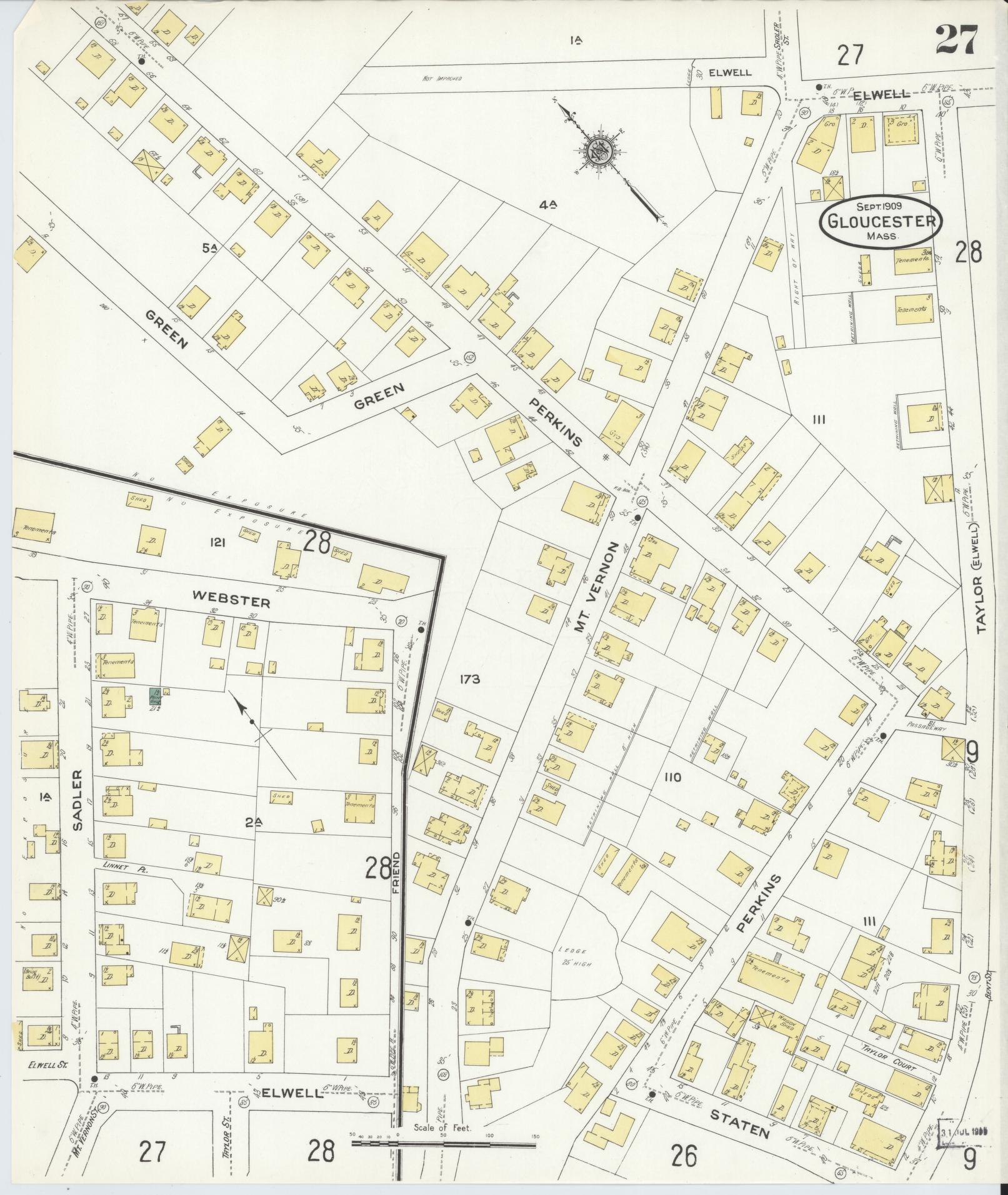 Sanborn Fire Insurance Map from Gloucester, Essex County, Massachusetts (1909), Sheet #0027 - Complete Map Set gallery image, historic Sanborn map, vintage wall art, Massachusetts Massachusetts