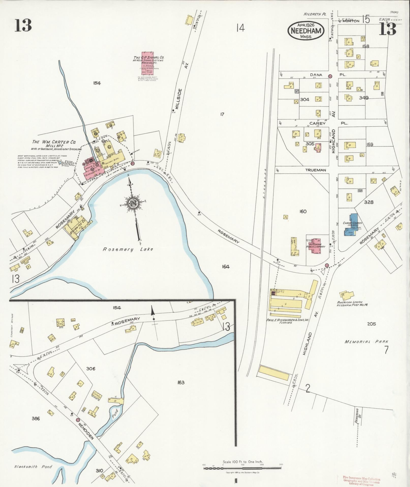 Sanborn Fire Insurance Map from Needham, Norfolk County, Massachusetts (1926), Sheet #0013 - Complete Map Set gallery image, historic Sanborn map, vintage wall art, Massachusetts Massachusetts