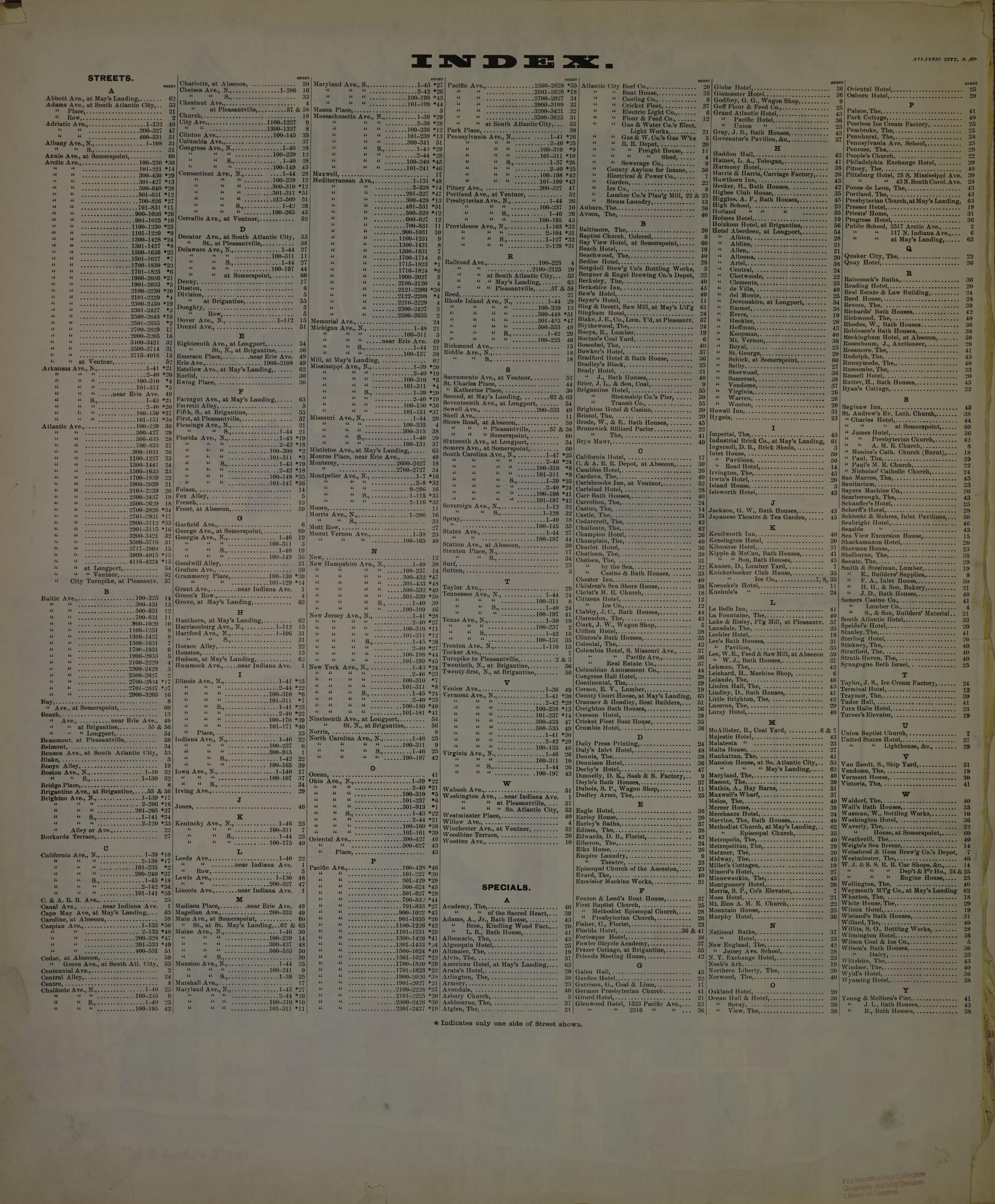 Sanborn Fire Insurance Map from Atlantic City, Atlantic County, New Jersey. (1896) – Historic Sanborn Fire Insurance Map Print