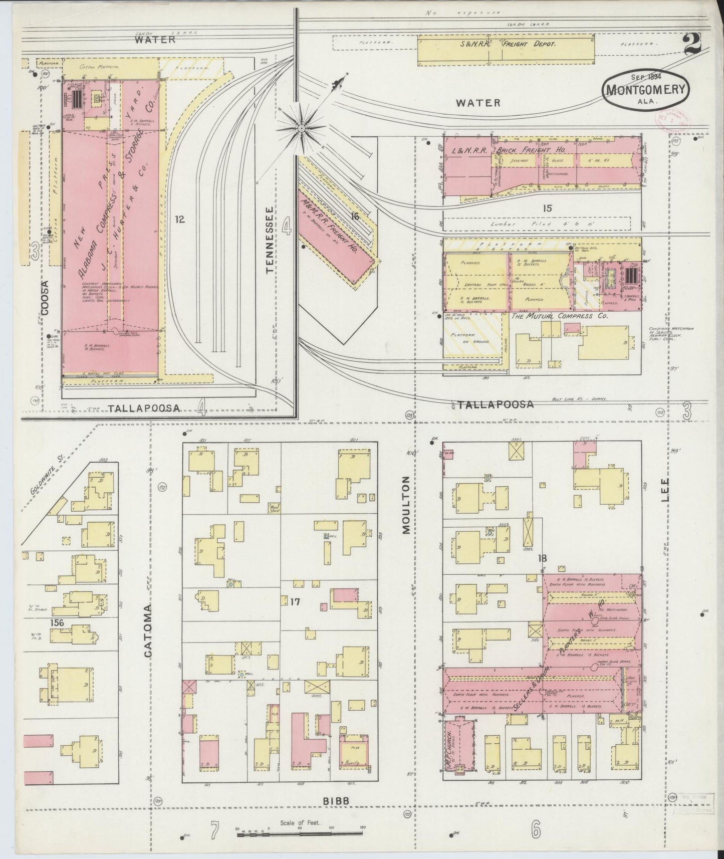 Sanborn Fire Insurance Map from Montgomery, Montgomery County, Alabama (1894), Sheet #0002 - Complete Map Set gallery image, historic Sanborn map, vintage wall art, Alabama Alabama
