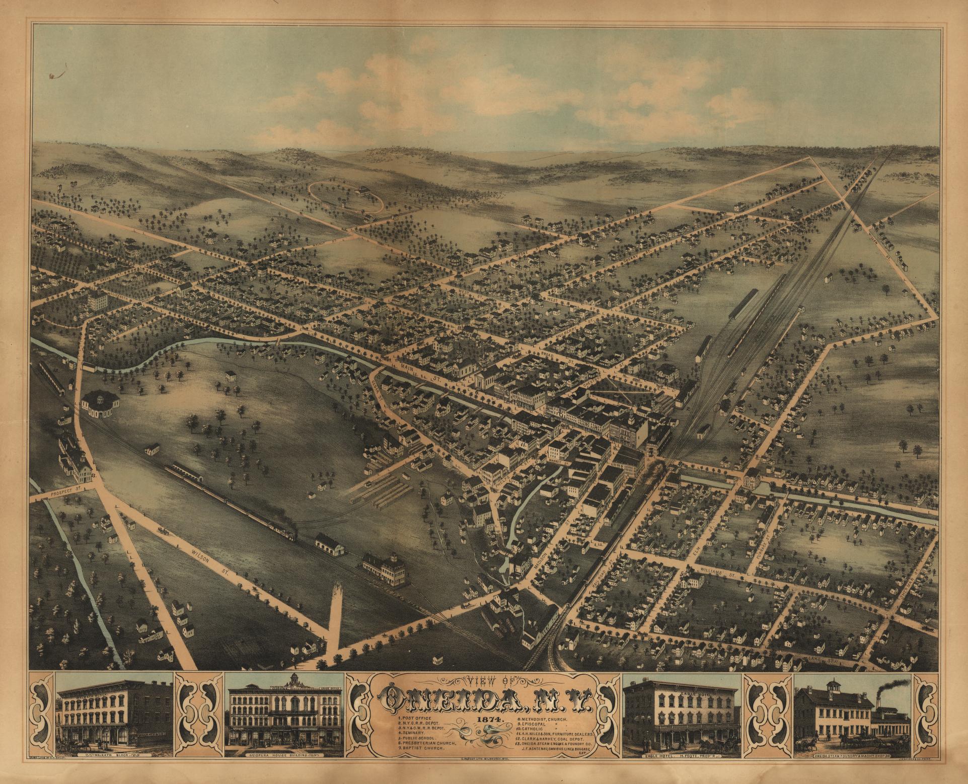 View of Oneida, N.Y. : 1874 (1874) – Historic Bird’s-Eye View Panorama Print