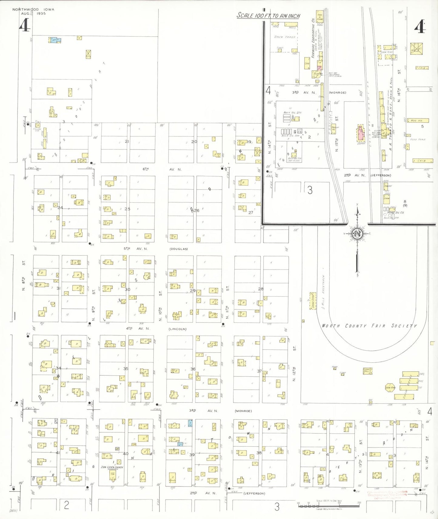 Sanborn Fire Insurance Map from Northwood, Worth County, Iowa (1935), Sheet #0004 - Historic Sanborn Fire Insurance Map Print
