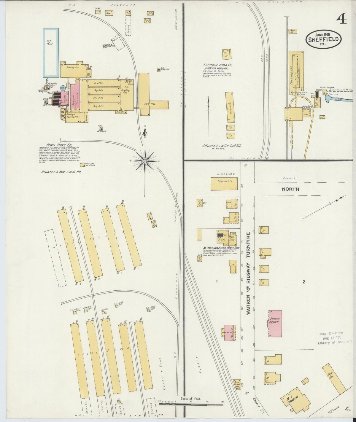 Sanborn Fire Insurance Map from Sheffield, Warren County, Pennsylvania (1905), Sheet #0004 - Historic Sanborn Fire Insurance Map Print, vintage old map wall art, antique decor, genealogy gift, Pennsylvania Pennsylvania map