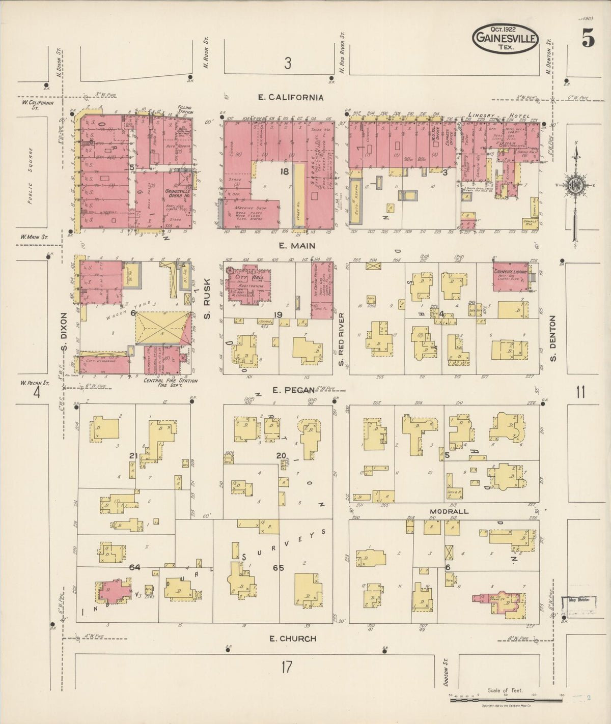 Sanborn Fire Insurance Map from Gainesville, Cooke County, Texas (1922), Sheet #0005 - Complete Map Set gallery image, historic Sanborn map, vintage wall art, Texas Texas