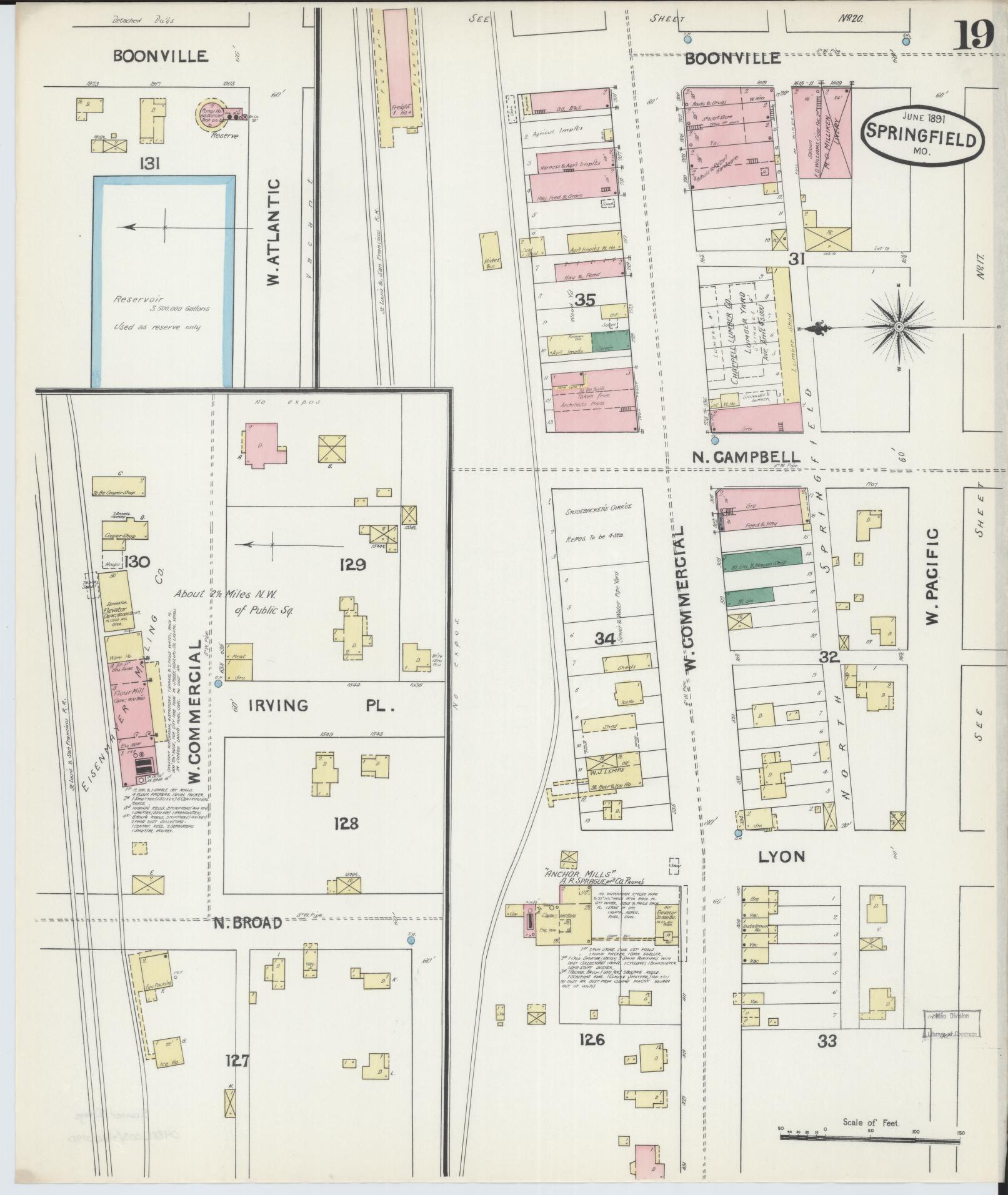 Sanborn Fire Insurance Map from Springfield, Greene County, Missouri (1891), Sheet #0019 - Complete Map Set gallery image, historic Sanborn map, vintage wall art, Missouri Missouri