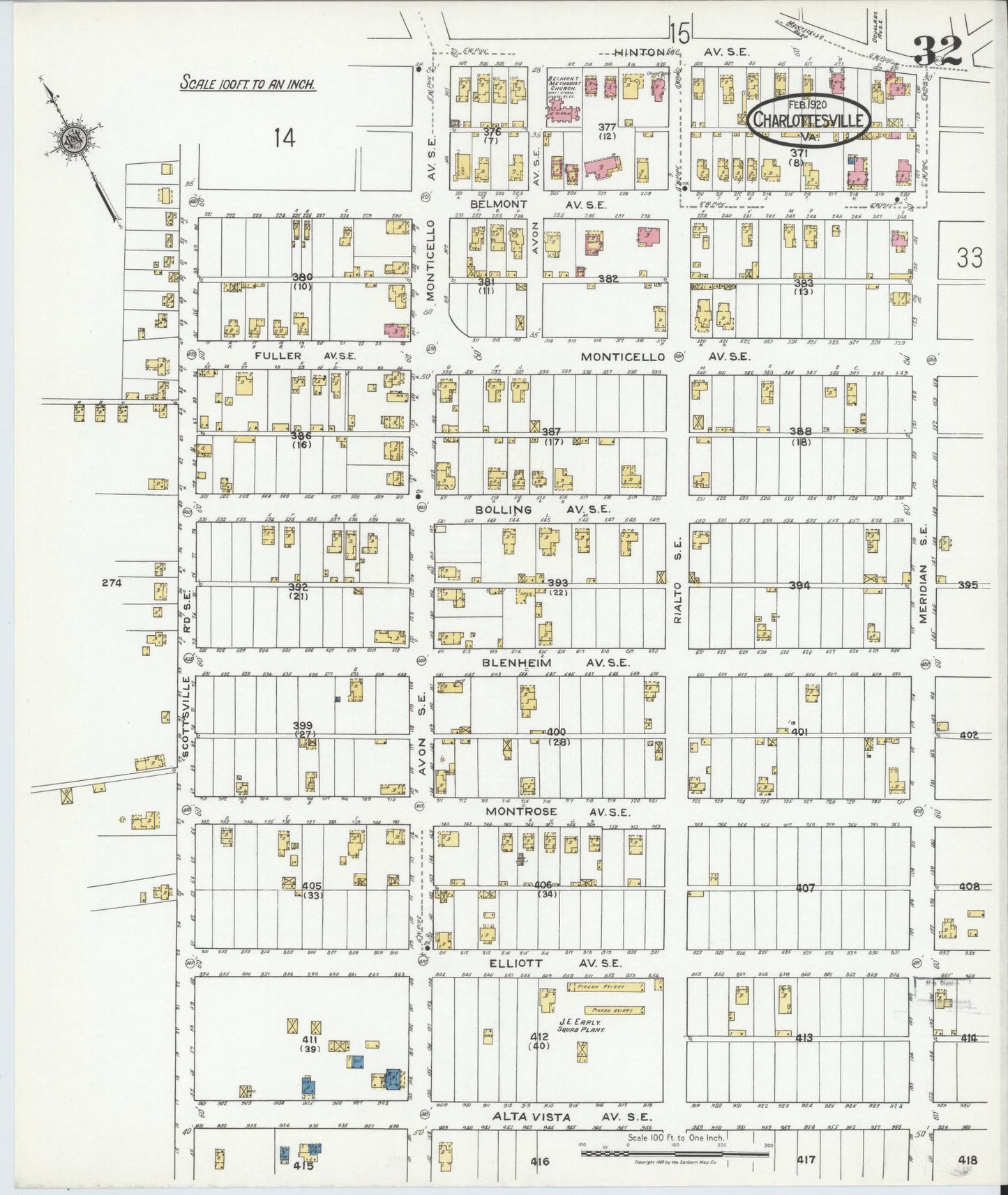 Sanborn Fire Insurance Map from Charlottesville, Independent Cities, Virginia (1920), Sheet #0032 - Complete Map Set gallery image, historic Sanborn map, vintage wall art, Virginia Virginia