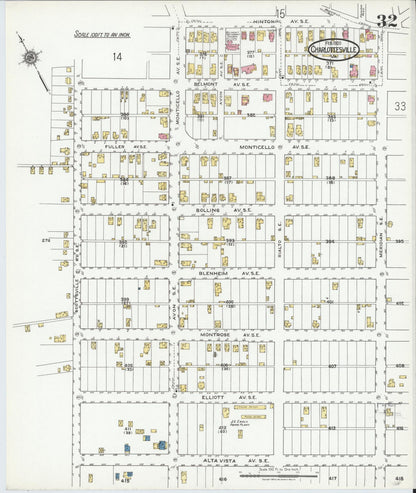 Sanborn Fire Insurance Map from Charlottesville, Independent Cities, Virginia (1920), Sheet #0032 - Complete Map Set gallery image, historic Sanborn map, vintage wall art, Virginia Virginia