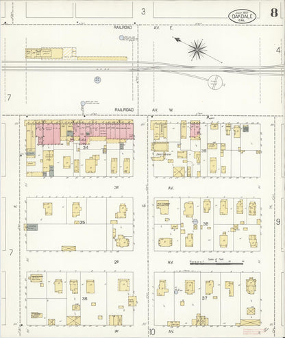 Sanborn Fire Insurance Map from Oakdale, Stanislaus County, California (1907), Sheet #0008 - Complete Map Set gallery image, historic Sanborn map, vintage wall art, California California