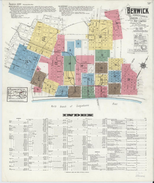 Sanborn Fire Insurance Map from Berwick, Columbia County, Pennsylvania (1918), Sheet #0001 - Complete Map Set gallery image, historic Sanborn map, vintage wall art, Pennsylvania Pennsylvania