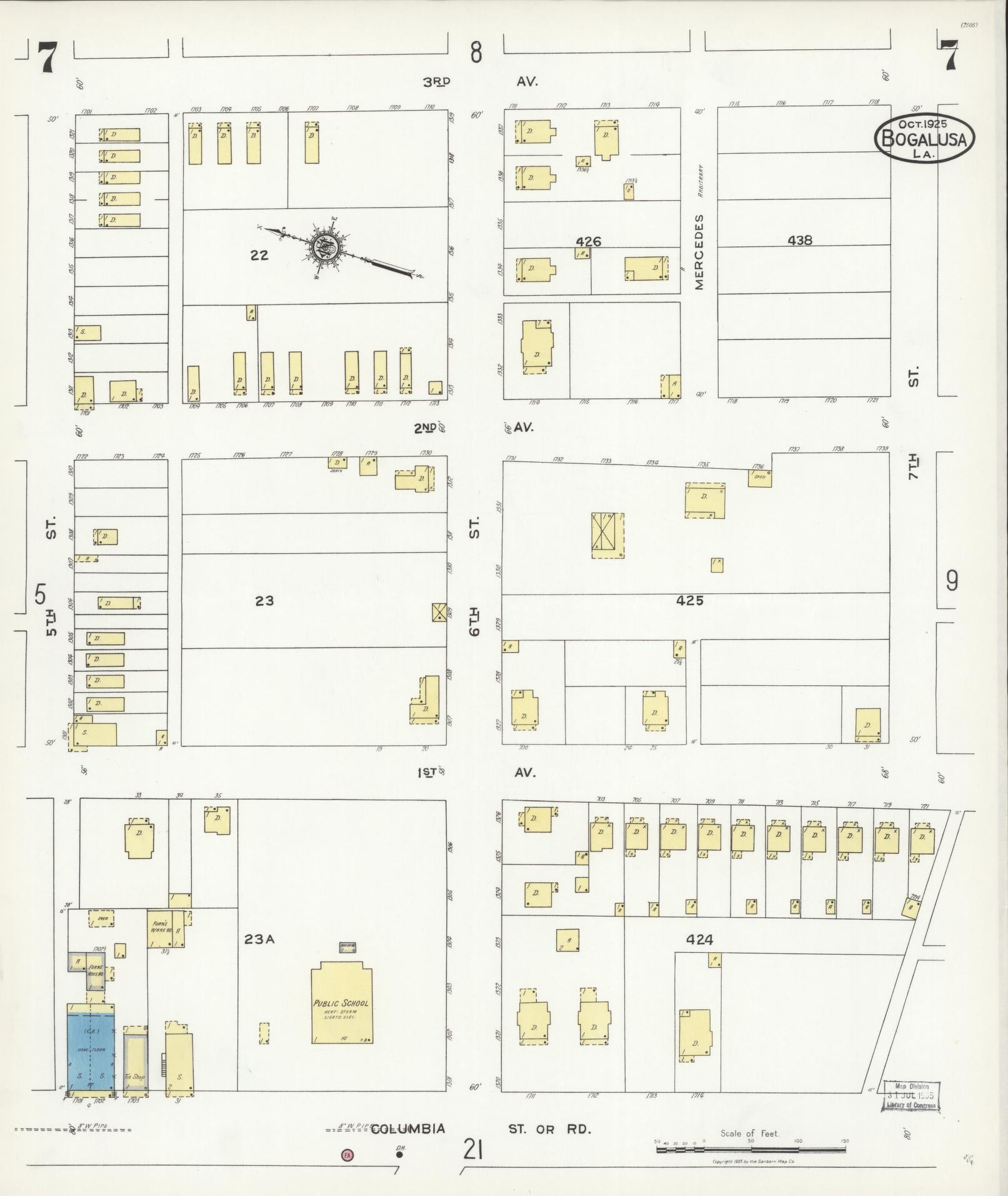 Sanborn Fire Insurance Map from Bogalusa, Washington Parish, Louisiana (1925), Sheet #0007 - Complete Map Set gallery image, historic Sanborn map, vintage wall art, Louisiana Louisiana