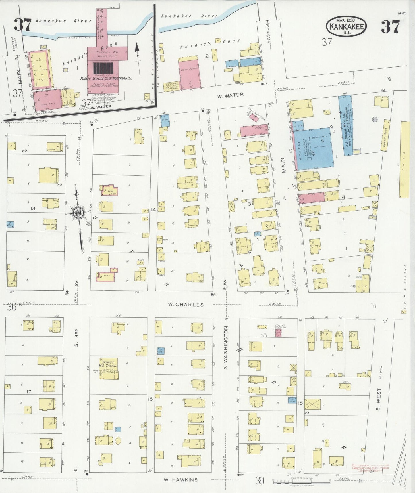 Sanborn Fire Insurance Map from Kankakee, Kankakee County, Illinois (1930), Sheet #0037 - Historic Sanborn Fire Insurance Map Print, vintage old map wall art, antique decor, genealogy gift, Illinois Illinois map