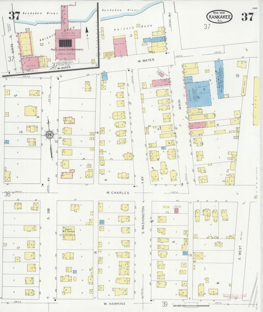 Sanborn Fire Insurance Map from Kankakee, Kankakee County, Illinois (1930), Sheet #0037 - Historic Sanborn Fire Insurance Map Print, vintage old map wall art, antique decor, genealogy gift, Illinois Illinois map