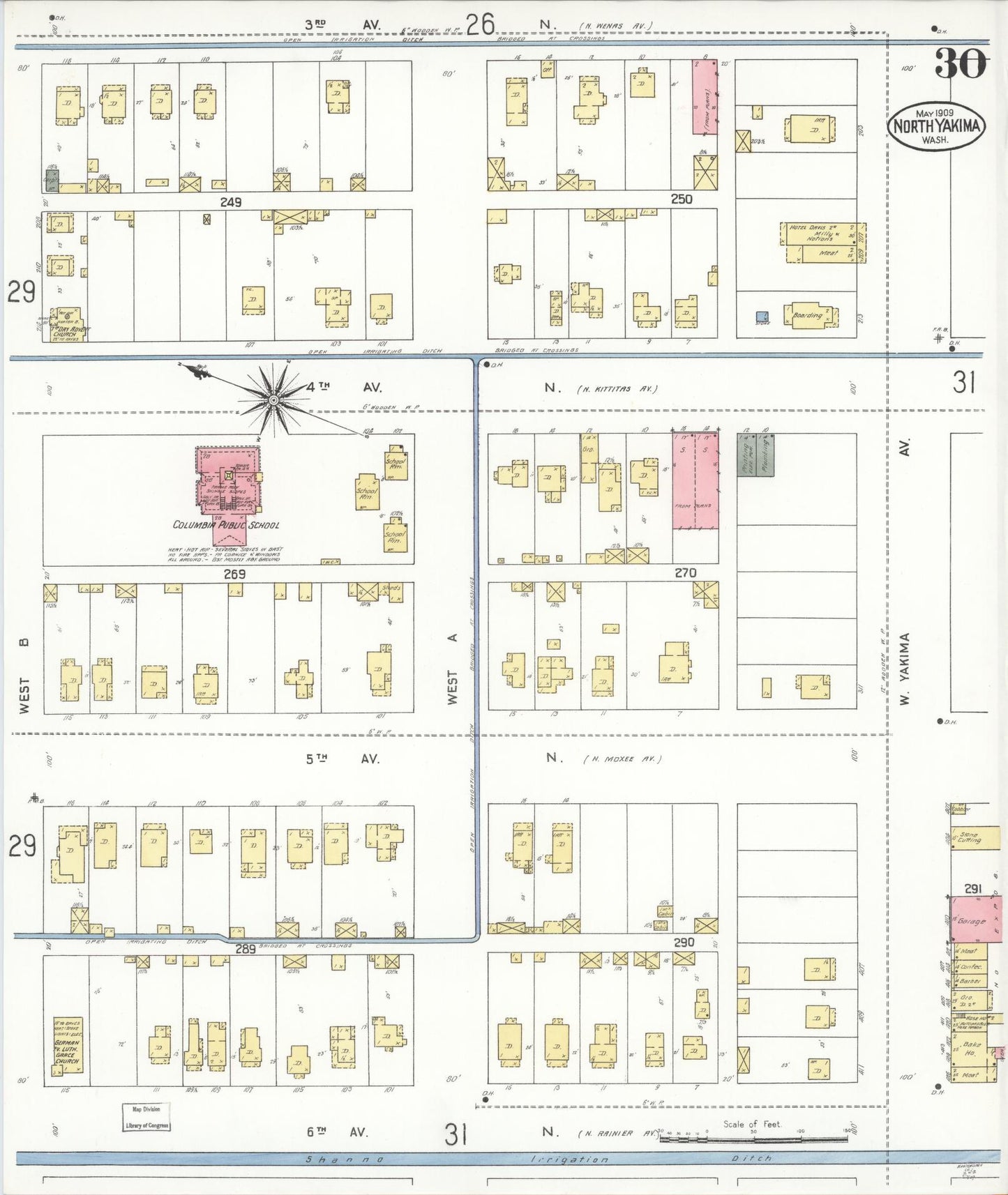 Sanborn Fire Insurance Map from North Yakima, Yakima County, Washington (1909), Sheet #0030 - Complete Map Set gallery image, historic Sanborn map, vintage wall art, Washington Washington