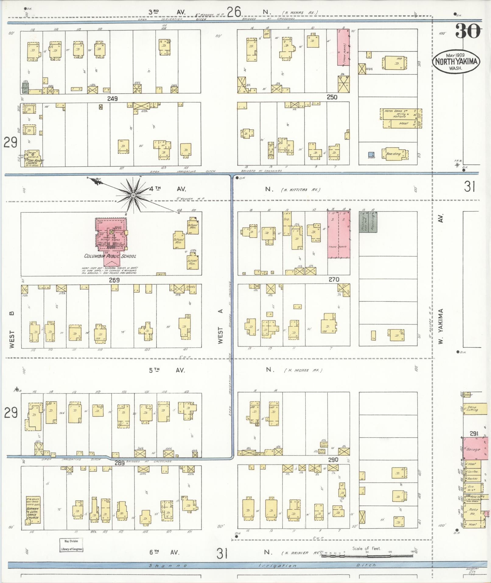 Sanborn Fire Insurance Map from North Yakima, Yakima County, Washington (1909), Sheet #0030 - Complete Map Set gallery image, historic Sanborn map, vintage wall art, Washington Washington