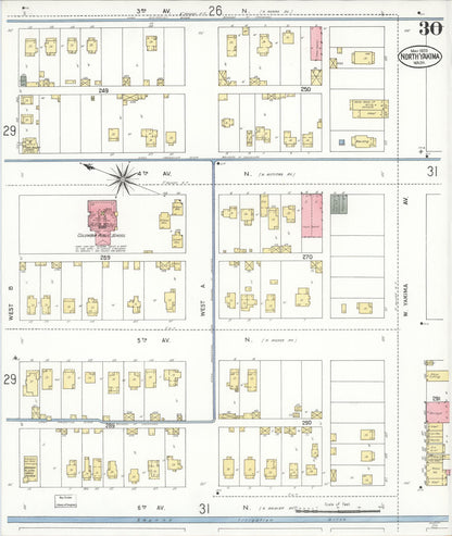 Sanborn Fire Insurance Map from North Yakima, Yakima County, Washington (1909), Sheet #0030 - Complete Map Set gallery image, historic Sanborn map, vintage wall art, Washington Washington