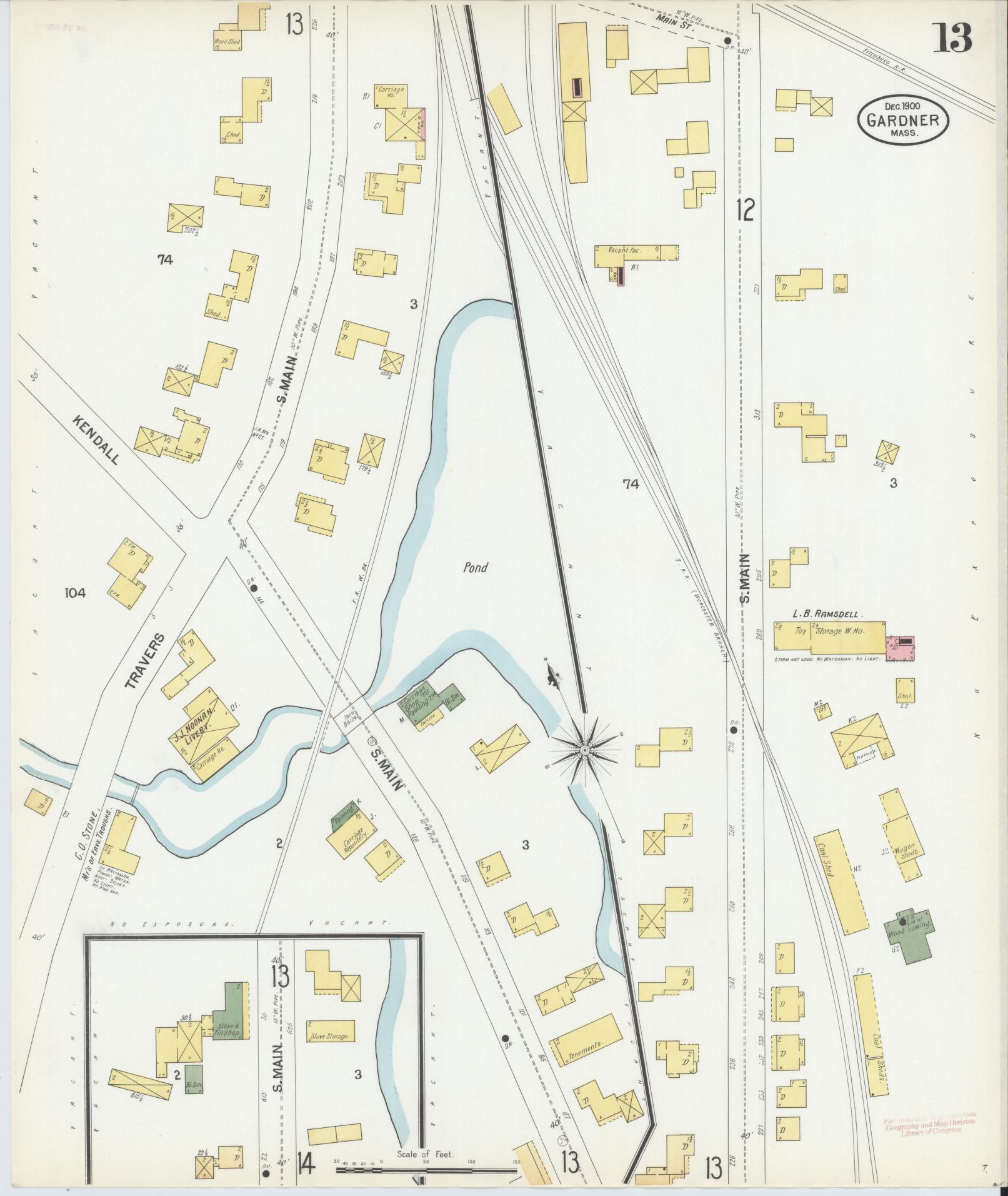 Sanborn Fire Insurance Map from Gardner, Worcester County, Massachusetts (1900), Sheet #0013 - Historic Sanborn Fire Insurance Map Print, vintage old map wall art, antique decor, genealogy gift, Massachusetts Massachusetts map