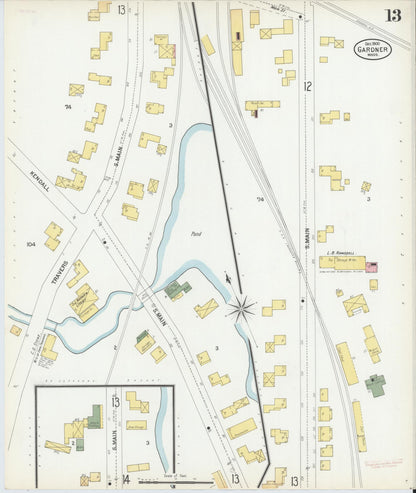 Sanborn Fire Insurance Map from Gardner, Worcester County, Massachusetts (1900), Sheet #0013 - Historic Sanborn Fire Insurance Map Print, vintage old map wall art, antique decor, genealogy gift, Massachusetts Massachusetts map