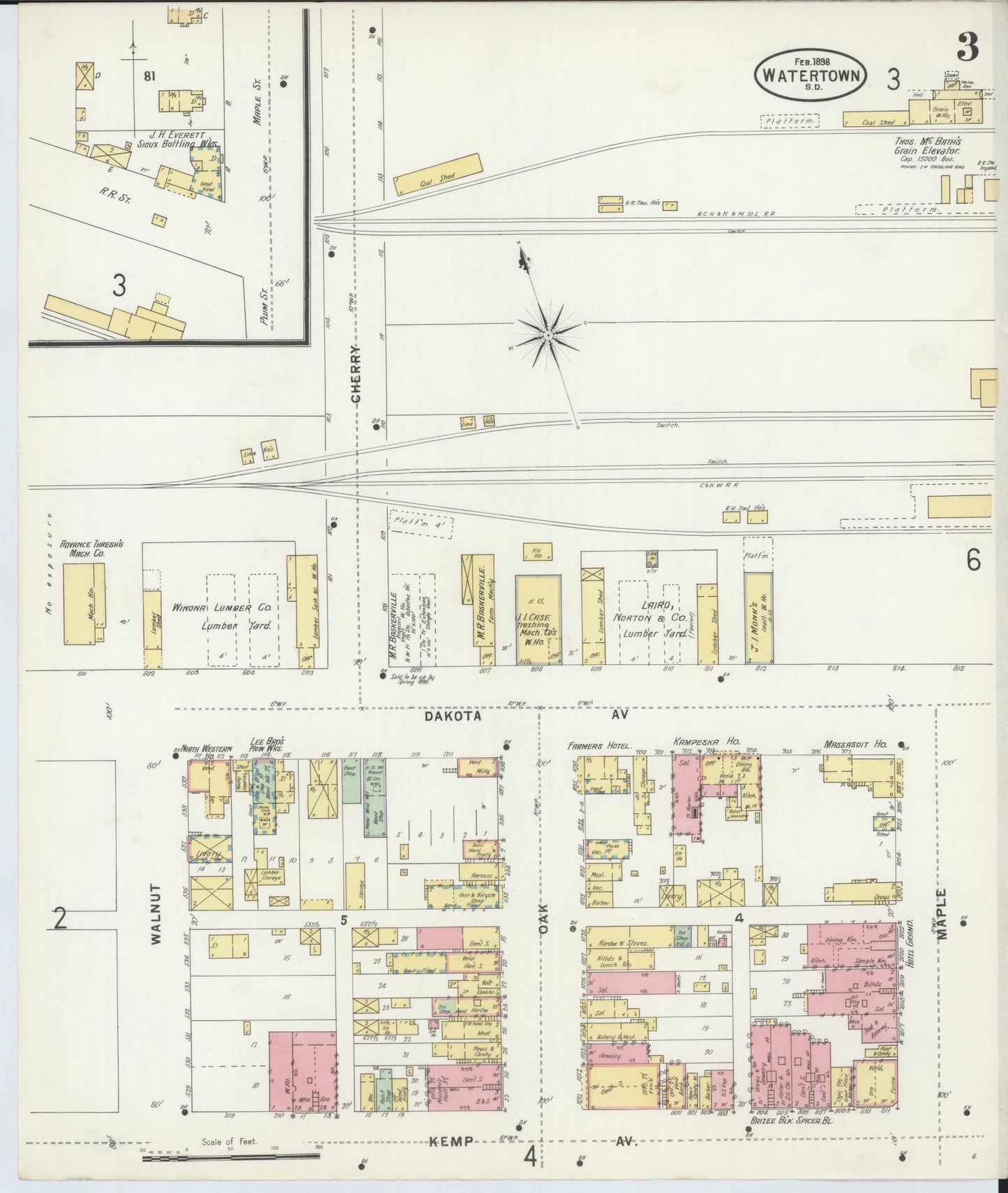 Sanborn Fire Insurance Map from Watertown, Codington County, South Dakota (1898), Sheet #0003 - Complete Map Set gallery image, historic Sanborn map, vintage wall art, South Dakota South Dakota