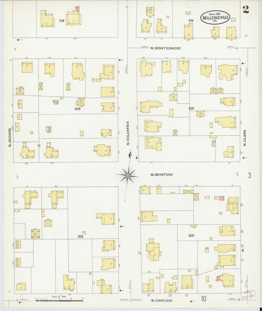 Sanborn Fire Insurance Map from Milledgeville, Baldwin County, Georgia (1908), Sheet #0002 - Historic Sanborn Fire Insurance Map Print, vintage old map wall art, antique decor, genealogy gift, Georgia Georgia map