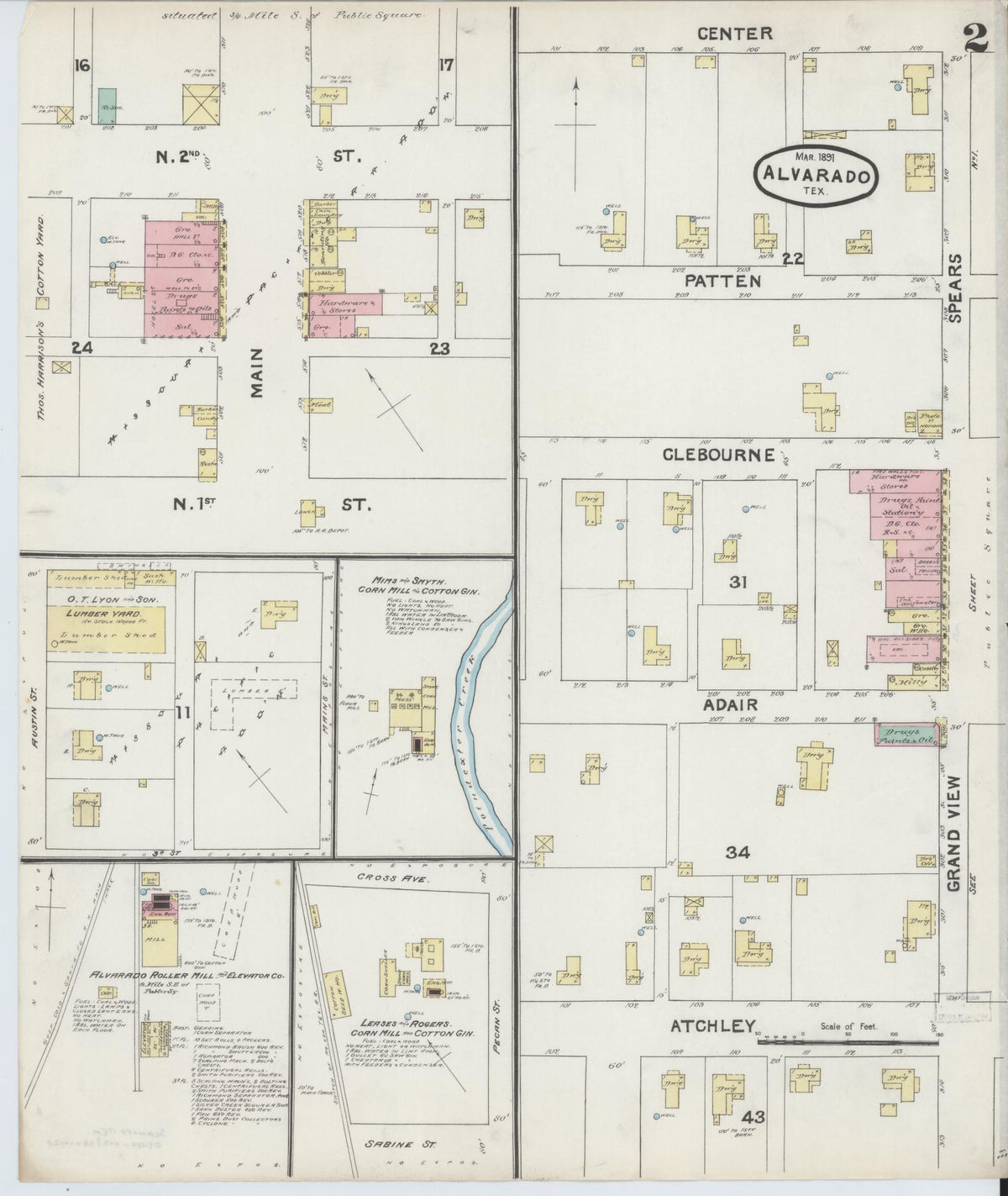Sanborn Fire Insurance Map from Alvarado, Johnson County, Texas (1891), Sheet #0002 - Complete Map Set gallery image, historic Sanborn map, vintage wall art, Texas Texas