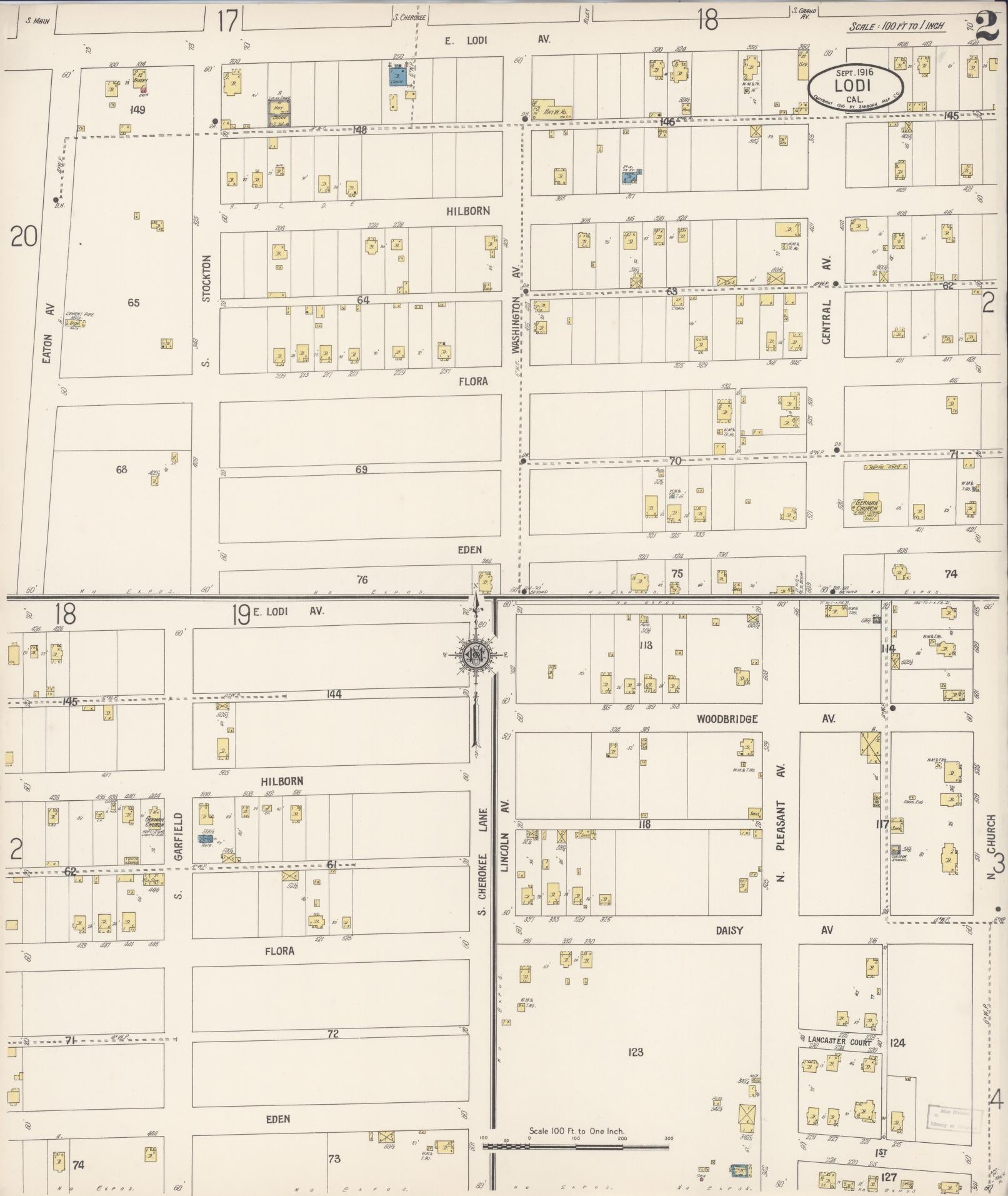 Sanborn Fire Insurance Map from Lodi, San Joaquin County, California (1916), Sheet #0002 - Historic Sanborn Fire Insurance Map Print, vintage old map wall art, antique decor, genealogy gift, California California map