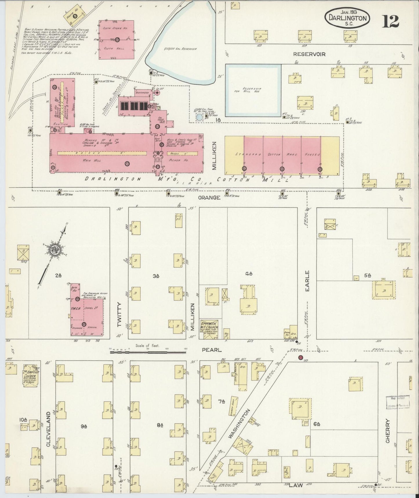 Sanborn Fire Insurance Map from Darlington, Darlington County, South Carolina (1913), Sheet #0012 - Complete Map Set gallery image, historic Sanborn map, vintage wall art, South Carolina South Carolina