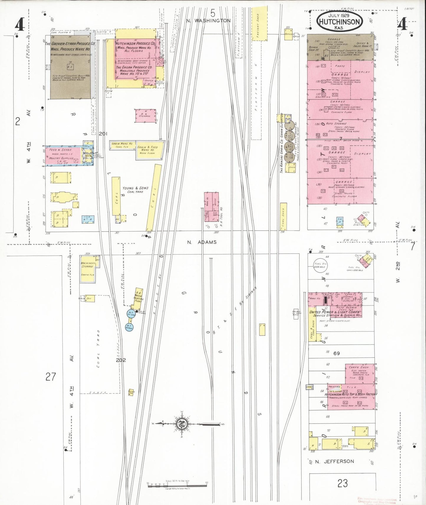 Sanborn Fire Insurance Map from Hutchinson, Reno County, Kansas (1929), Sheet #0005 - Complete Map Set gallery image, historic Sanborn map, vintage wall art, Kansas Kansas