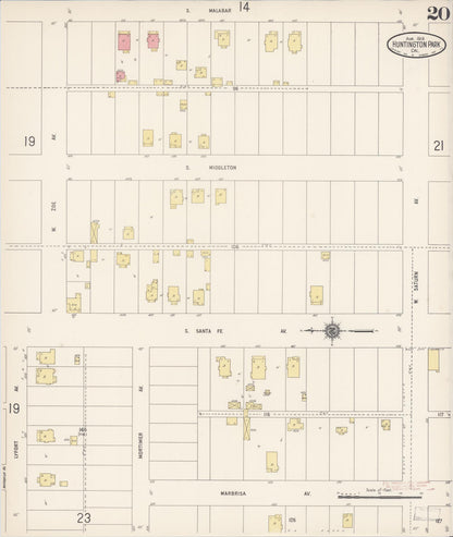 Sanborn Fire Insurance Map from Huntington Park, Los Angeles County, California (1916), Sheet #0020 - Complete Map Set gallery image, historic Sanborn map, vintage wall art, California California