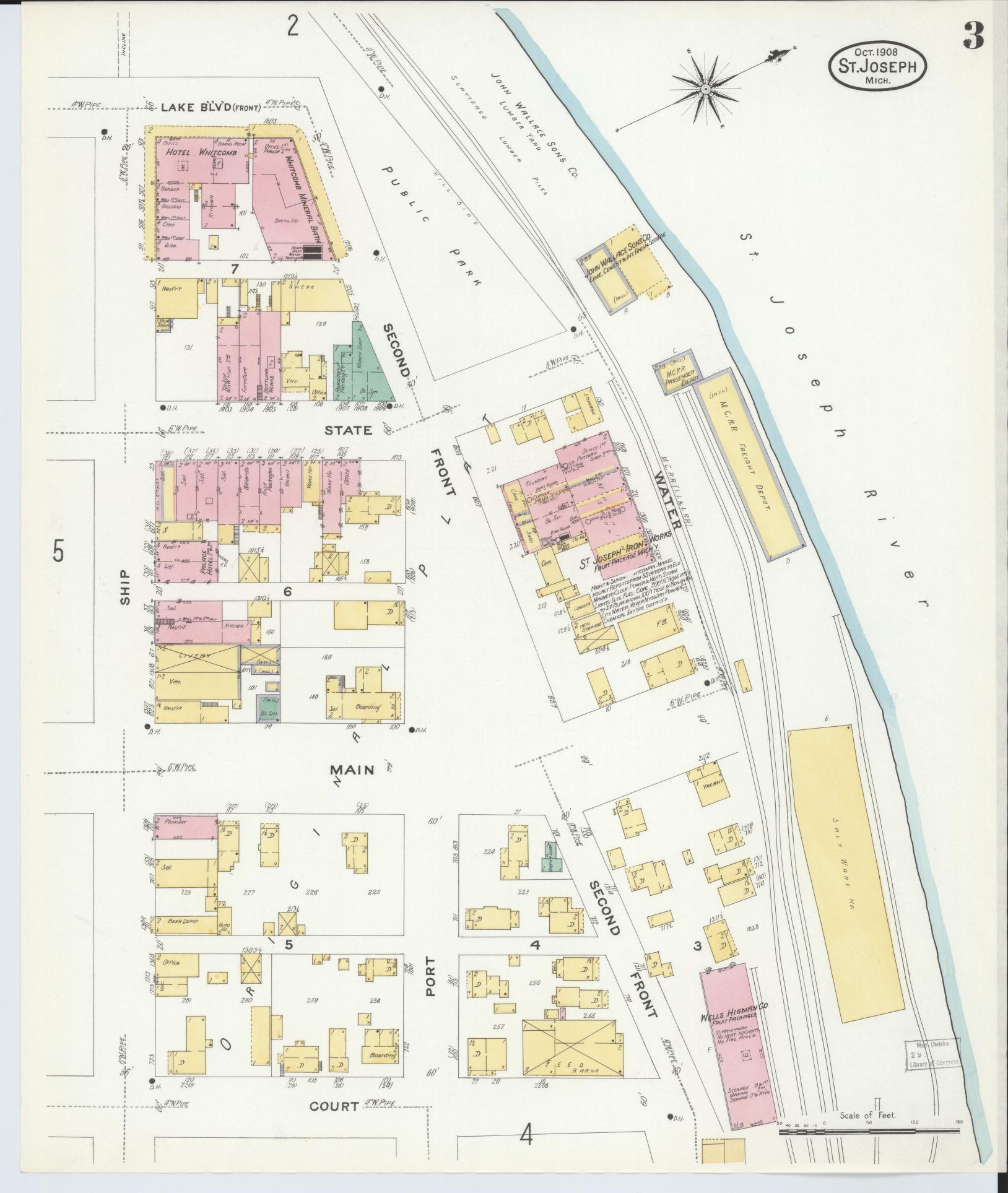 Sanborn Fire Insurance Map from Saint Joseph, Berrien County, Michigan (1908), Sheet #0003 - Complete Map Set gallery image, historic Sanborn map, vintage wall art, Michigan Michigan