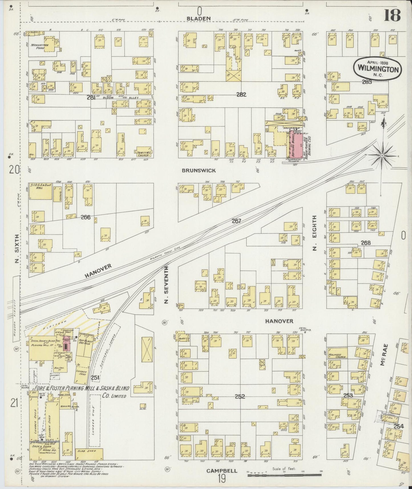 Sanborn Fire Insurance Map from Wilmington, New Hanover County, North Carolina (1898), Sheet #0018 - Complete Map Set gallery image, historic Sanborn map, vintage wall art, North Carolina North Carolina