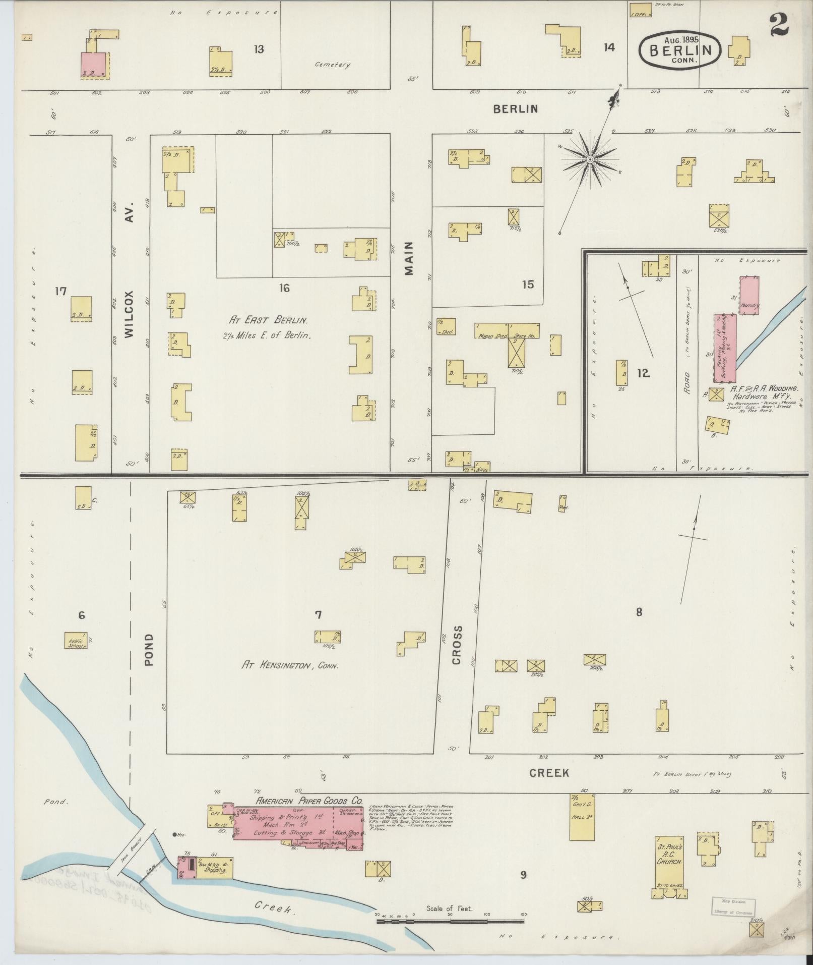 Sanborn Fire Insurance Map from Berlin, Hartford County, Connecticut (1895), Sheet #0002 - Complete Map Set gallery image, historic Sanborn map, vintage wall art, Connecticut Connecticut