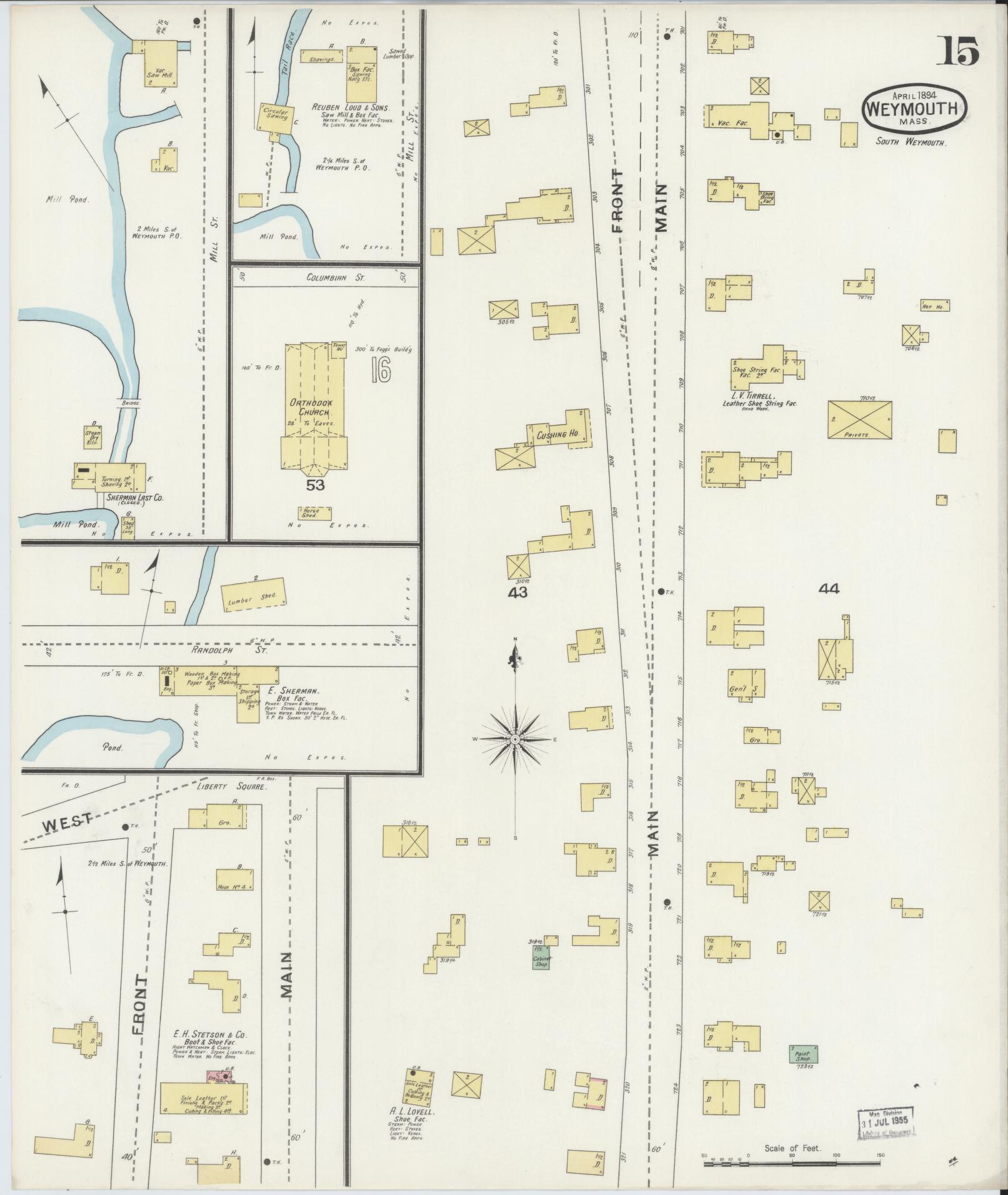 Sanborn Fire Insurance Map from Weymouth, Norfolk County, Massachusetts (1894), Sheet #0015 - Historic Sanborn Fire Insurance Map Print, vintage old map wall art, antique decor, genealogy gift, Massachusetts Massachusetts map
