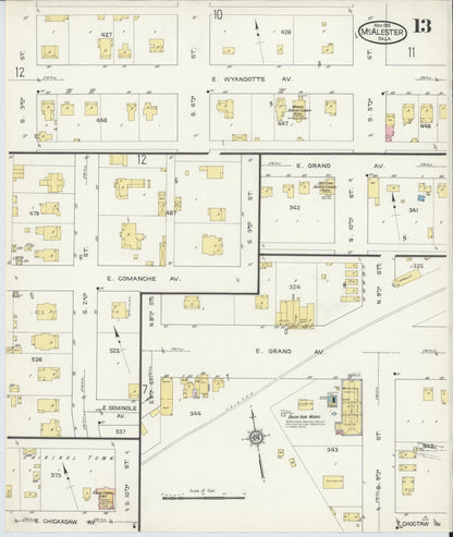 Sanborn Fire Insurance Map from McAlester, Pittsburg County, Oklahoma (1913), Sheet #0013 - Complete Map Set gallery image, historic Sanborn map, vintage wall art, Oklahoma Oklahoma