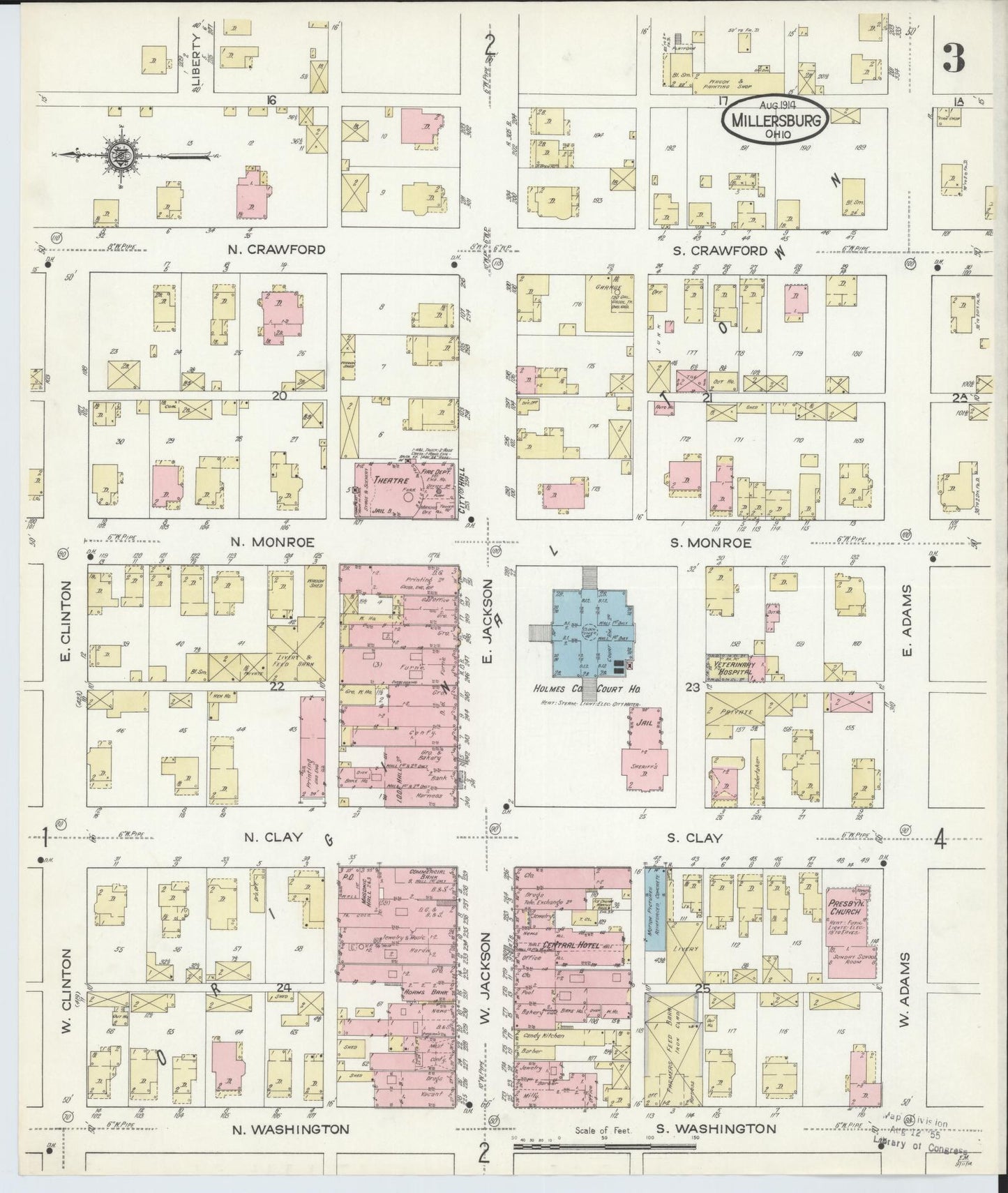 Sanborn Fire Insurance Map from Millersburg, Holmes County, Ohio (1914), Sheet #0003 - Complete Map Set gallery image, historic Sanborn map, vintage wall art, Ohio Ohio