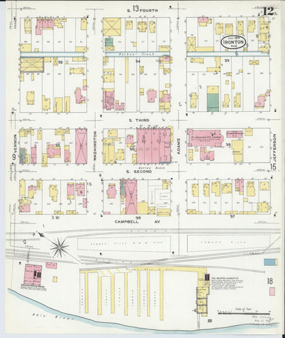 Sanborn Fire Insurance Map from Ironton, Lawrence County, Ohio (1909), Sheet #0012 - Historic Sanborn Fire Insurance Map Print, vintage old map wall art, antique decor, genealogy gift, Ohio Ohio map