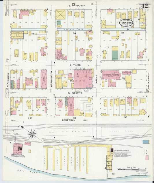 Sanborn Fire Insurance Map from Ironton, Lawrence County, Ohio (1909), Sheet #0012 - Historic Sanborn Fire Insurance Map Print, vintage old map wall art, antique decor, genealogy gift, Ohio Ohio map