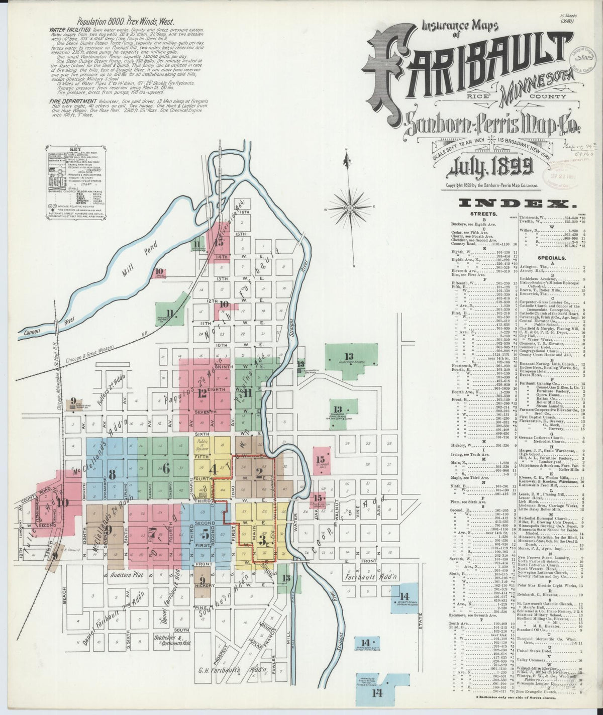 Sanborn Fire Insurance Map from Faribault, Rice County, Minnesota (1899), Sheet #0001 - Complete Map Set gallery image, historic Sanborn map, vintage wall art, Minnesota Minnesota