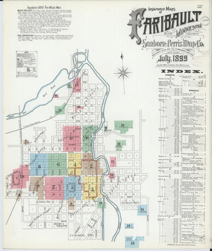 Sanborn Fire Insurance Map from Faribault, Rice County, Minnesota (1899), Sheet #0001 - Complete Map Set gallery image, historic Sanborn map, vintage wall art, Minnesota Minnesota