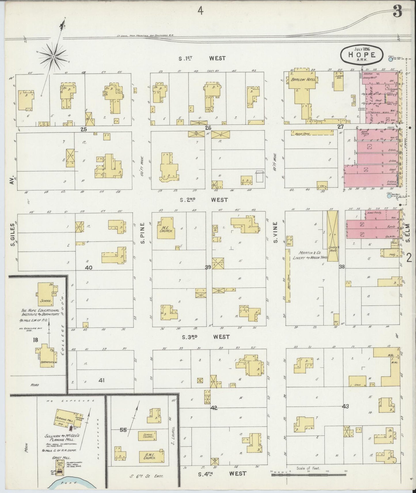 Sanborn Fire Insurance Map from Hope, Hempstead County, Arkansas (1896), Sheet #0003 - Complete Map Set gallery image, historic Sanborn map, vintage wall art, Arkansas Arkansas