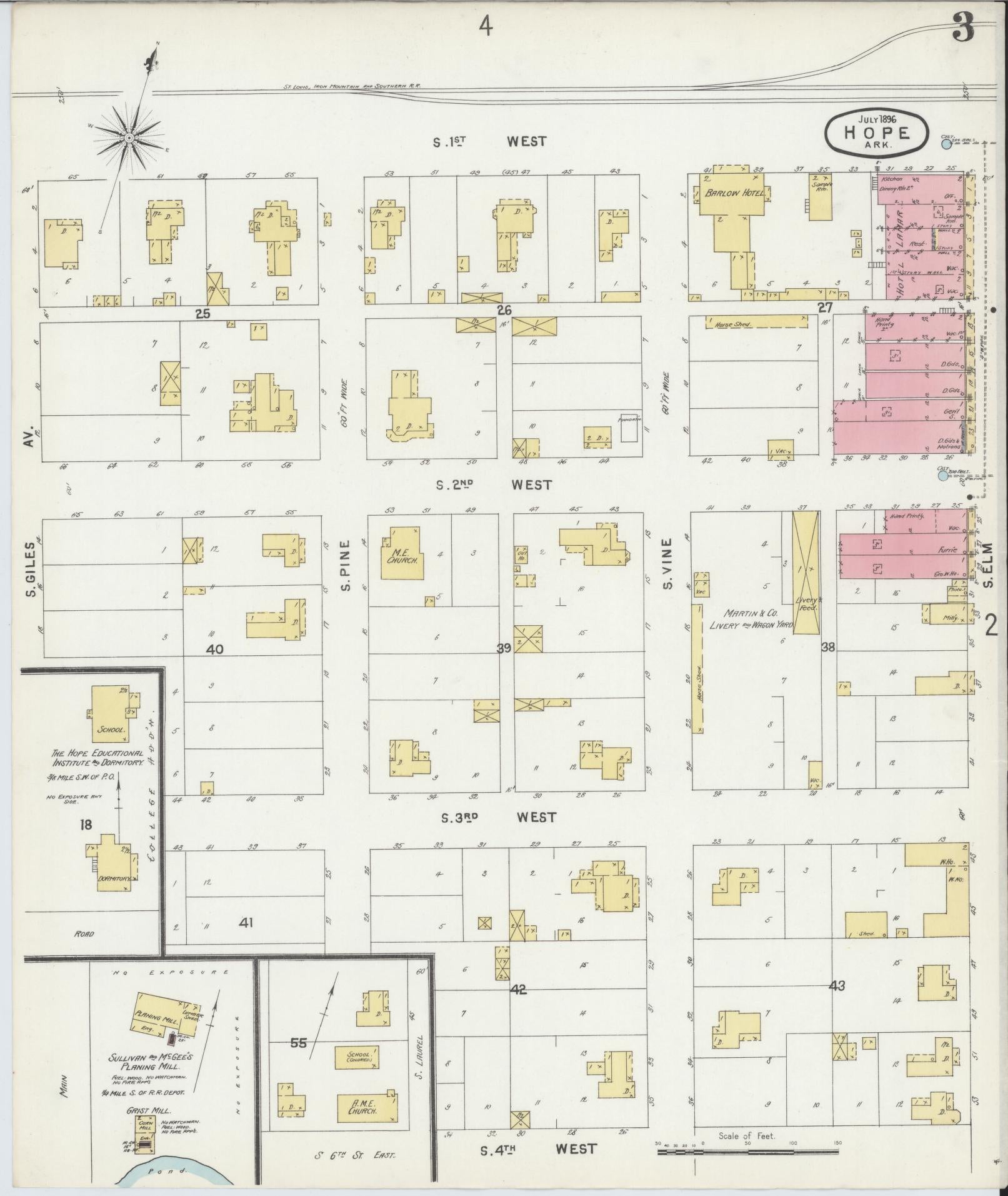Sanborn Fire Insurance Map from Hope, Hempstead County, Arkansas (1896), Sheet #0003 - Complete Map Set gallery image, historic Sanborn map, vintage wall art, Arkansas Arkansas