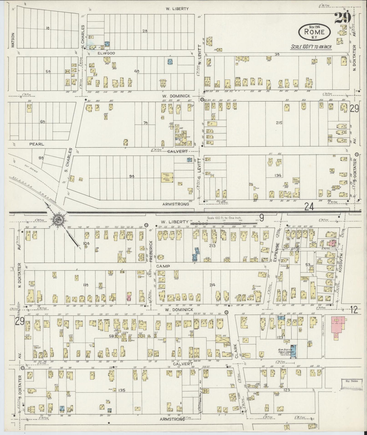 Sanborn Fire Insurance Map from Rome, Oneida County, New York (1914), Sheet #0029 - Historic Sanborn Fire Insurance Map Print, vintage old map wall art, antique decor, genealogy gift, New York New York map