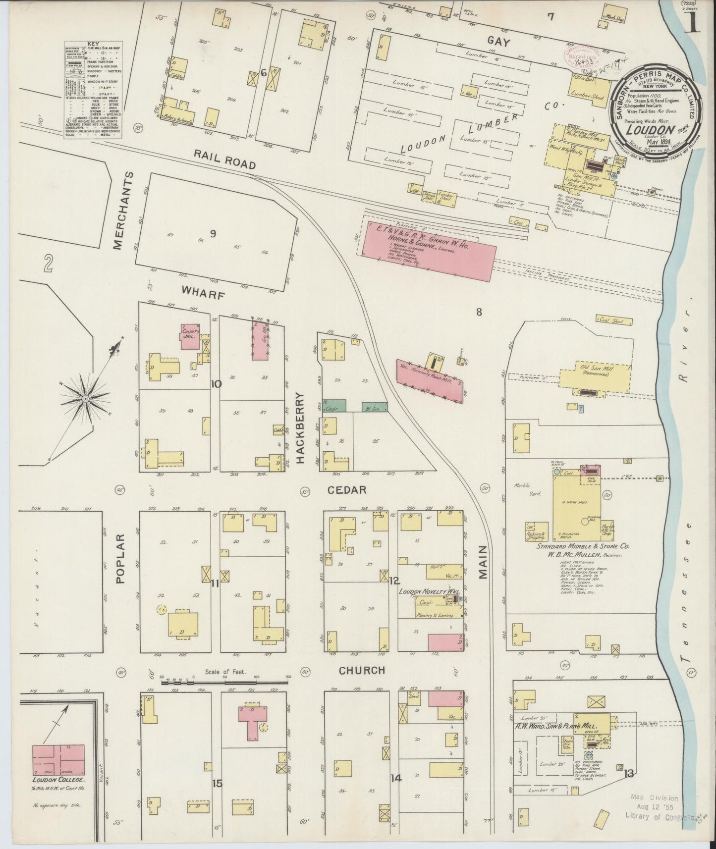 Sanborn Fire Insurance Map from Loudon, Loudon County, Tennessee. (1894) – Historic Sanborn Fire Insurance Map Print