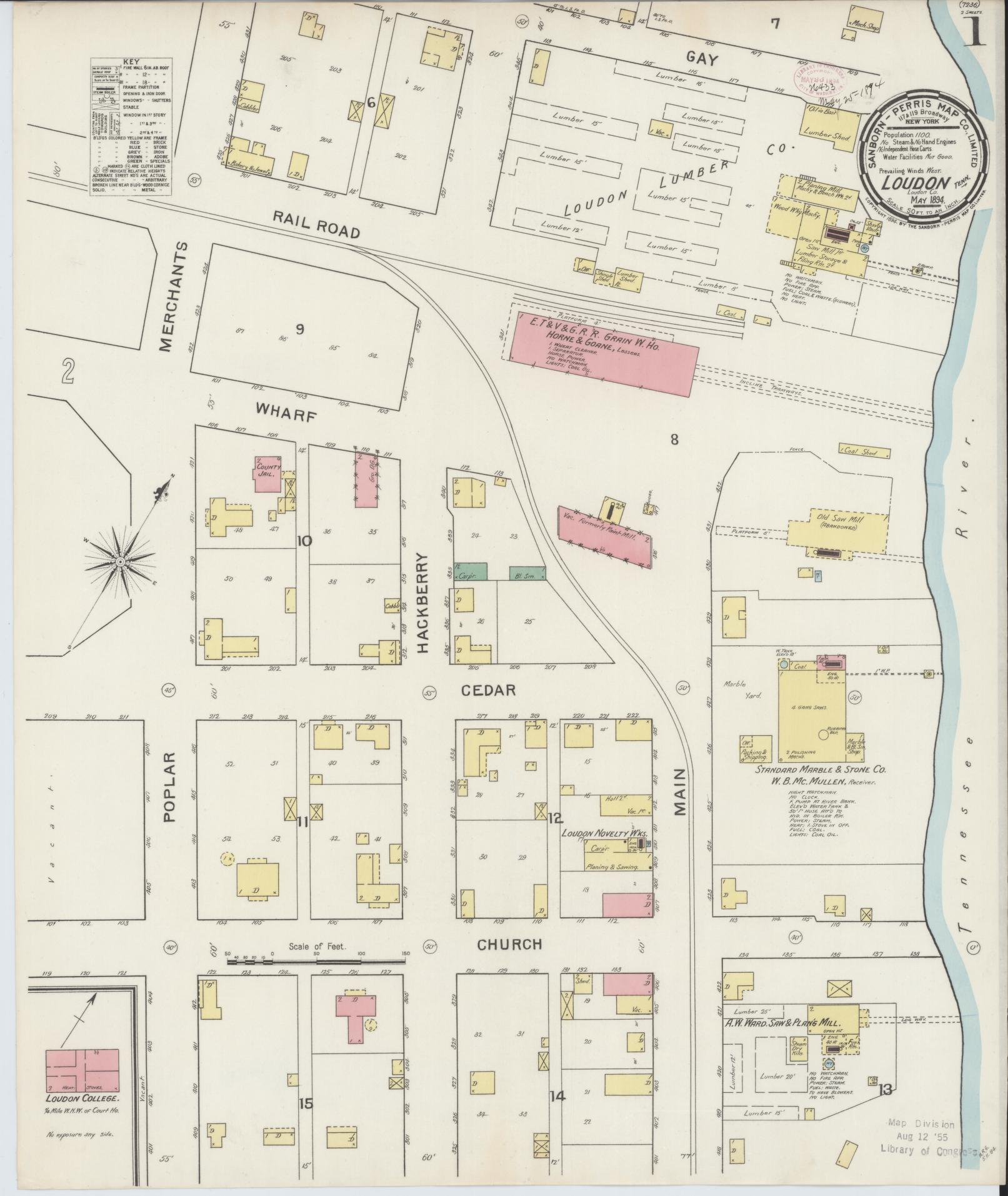Sanborn Fire Insurance Map from Loudon, Loudon County, Tennessee. (1894) – Historic Sanborn Fire Insurance Map Print