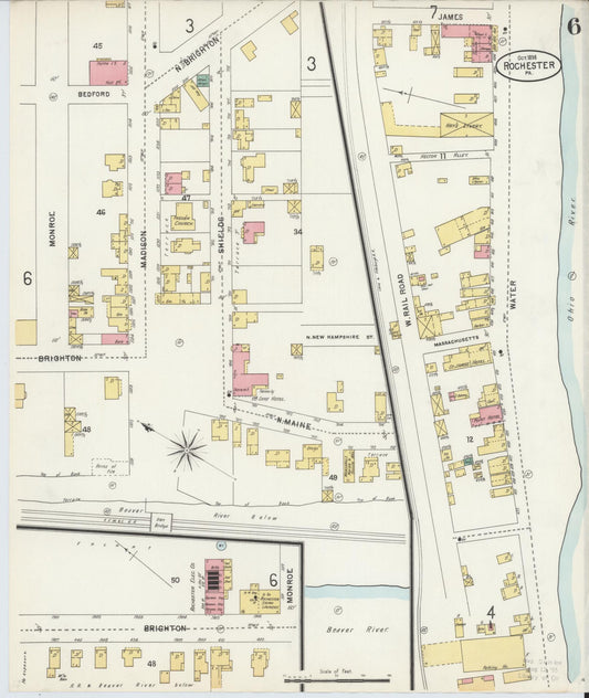 Sanborn Fire Insurance Map from Rochester, Beaver County, Pennsylvania (1898), Sheet #0006 - Historic Sanborn Fire Insurance Map Print, vintage old map wall art, antique decor, genealogy gift, Pennsylvania Pennsylvania map